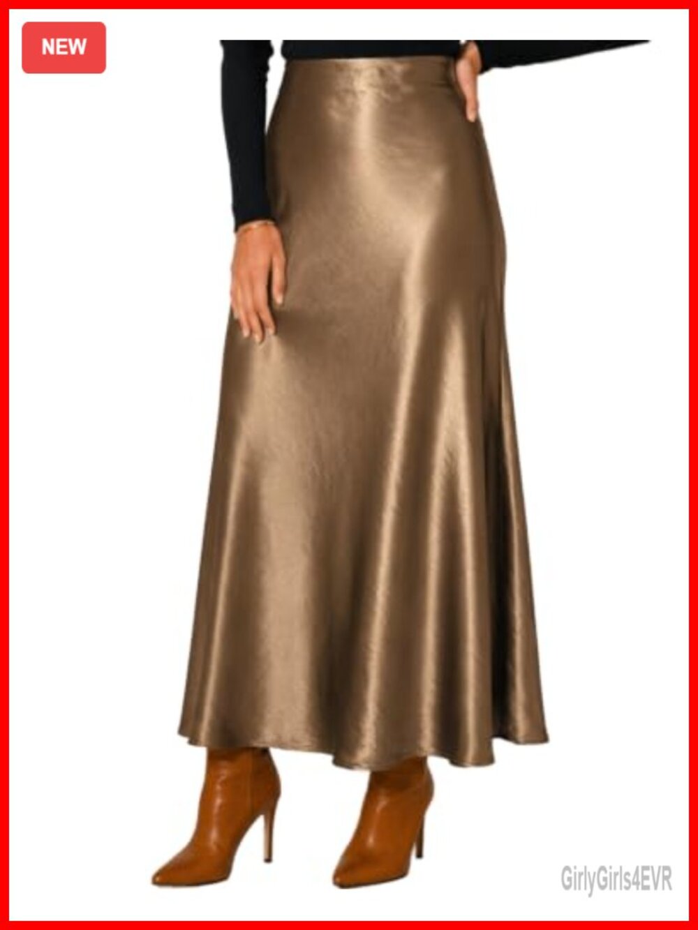 Satin A-Line Maxi Skirt High Waist Zipper Closure Long Skirt